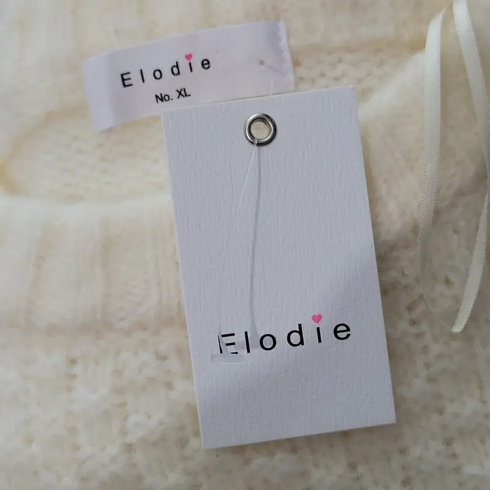 Elodie Pointelle Crewneck Knit Pullover Sweater In Ivory NEW Women's XL